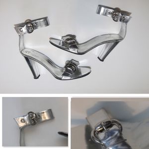 Gucci Ankle Strap Silver Heels 10